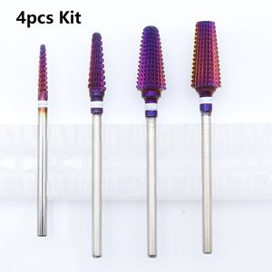 Nail Art Equipment 4pcs Kit Purple Pro Whole Carbide Drill Bits Electric Machine Files Tools cut and polish 230520