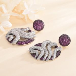 Knot European and American women's party accessories round earrings gift classic full purple cubic zirconia plated color separation e