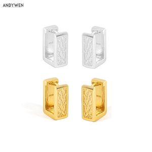 Huggie ANDYWEN New 925 Sterling Silver Gold Thick Square Hoops Rock Punk Clips Huggies Women Geometric Irregular Luxury Jewelry Gift