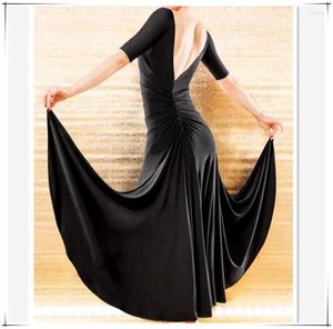 Stage Wear 12 Colors Black/Purple/Rose Ballroom Waltz Tango Flamenco Dresses Modern Dance Skirts Half Sleeve One-piece Dress