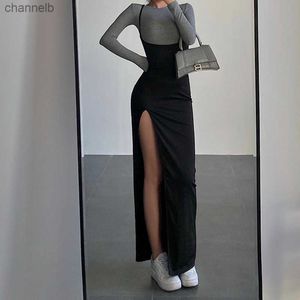 Casual Dresses TVVovvin European Fashion Trend Low Collar Suspender Dress Women Sexig backless Side High Split Party Black Dresses 4PLN L230520