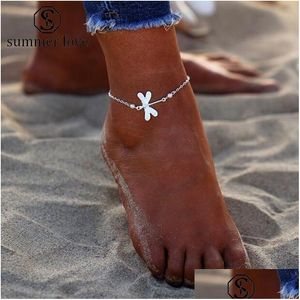 Anklets Bohemian Sandals Ankle Bracelet Sier Beach Lady Dragoy Crystal Foot Jewelry on the Leg Drop Delivery Dhhf2