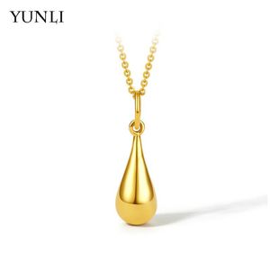 Necklaces YUNLI Pure 999 Real 24K Gold Pendant Necklace Simple Water Drop Design With 18K Chain for Women Fine Jewelry Gift