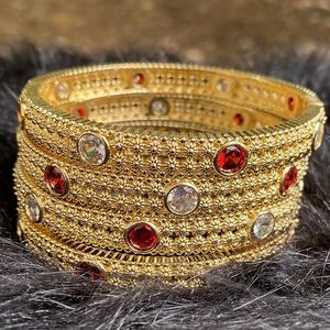 Bangle Africa 4st/Lot Luxury Dubai Bangles For Women Girl with Rhinestones smycken Saudiarabien armband Habesha Indian Bride Gift