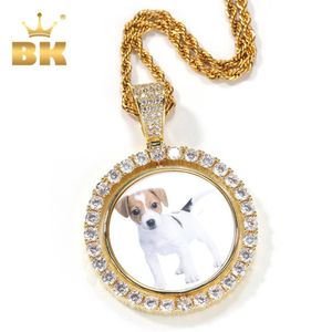 Halsband The Bling King Twosided Photoes Pendant DIY SPIN FOTO NECKLACE Support 2st Foton för 1st Pendant Memory Gifts Gold Jewwlry