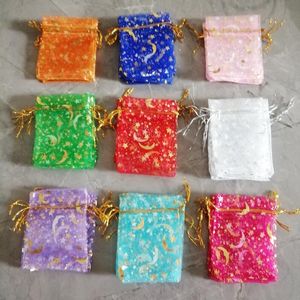 Boxes 1000pc Star Moon Organza Gift Bags Small Bag for Jewelry Pouch Mini Sachet Drawstring Storage Bag Jewelry Packaging Display Bags