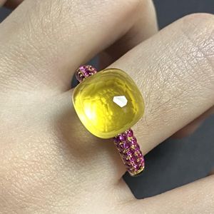 Bandas 11.6x7mm Big Stone Natural Crystal Candy Ring com Purple Zircon Crystal Ring for Women Jewelry Gift Birthday