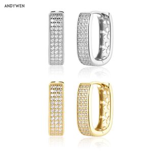 Huggie ANDYWEN 925 Sterling Silver Zircon CZ Pave Hoop Earring Loops Piercing Huggies Ovals 2021 Women Rock Punk Luxury Jewelry Gift