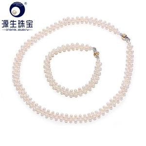 Sets YS Handknitted Elegant 34 mm White China Freshwater Pearl Choker Necklace/Bracelet Jewelry Set For Women