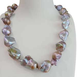 Halsband 100% natur sötvatten barock pärlhalsband1519 mm Big Purple Pearl Neckacein Violet Color49120 cm