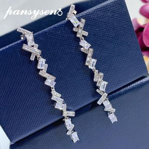 Knot PANSYSEN Luxury 100% 925 Sterling Silver Simulated Moissanite Diamond Wedding Party Dangle Drop Earrings for Women Fine Jewelry