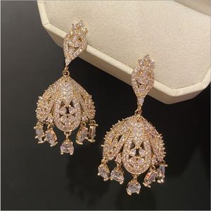 Knot 2021 Hollow Lantern Earrings Retro National Tide Earrings Female Style Exaggerated Big Bell Zircon earrings