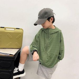 Jackets 2023 Summer Outerwear Sunscreen Clothing Zipper Hooded Full Sleeve Cotton Solid Light Breathable Clear Cool Children Boys