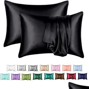 Travesseiro de travesseiro 20x26 polegadas 12 cores de alta qualidade cetim de cetim individual encerramento do envelope rei rainha FL Tamanho padrão home gota dhojs