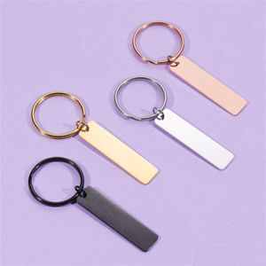 Keychains Lanyards Trendy Personalized Rec Charms Keychain Long Stainless Steel Bar Dainty Keyring Gift For Family Lover Friendshi Dhmpr