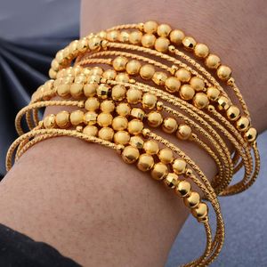 Bangle 18K 4PCs/Lot Indian Gold Color Banles for Women Bead Biżuteria Afryka Banles Bracelets Kobiet Birthday Jewelry Prezenty