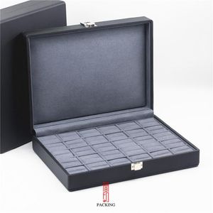 Коробки Бутиковая черная коробка для хранения ювелирных изделий из искусственной кожи с серебряным стопорным кольцом для ювелирных выставок или показов покупателям