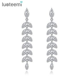 Knot Luoteemi Luxury Marquise Cluster Flower Shape Cubic Zirconia Long Dingle Drop Earrings For Brides Wedding Jewelry Wholesale Objekt