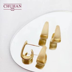 Stud CHUHAN 18k Soild Gold Stud Earrings Woman French Romantic Vintage Au750 Earring Wire Drawing Craftsmanship Fine Jewelry Gifts
