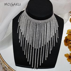 Necklaces MOGAKU Classic Women Tassel Choker Necklaces 2022 New Fashion Full Rhinestones Shiny Night Club Clavicle Necklace Accessories