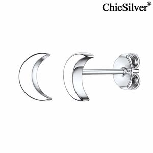 Stud ChicSilver Hypoallergenic 925 Sterling Silver Stud Earrings Simple Fashion Small Crescent Moon Earrings for Women Sensitive Ears