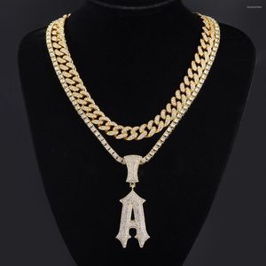 Chains Hip Hop Cubic Zircon A Letters Pendant Necklaces For Men Charms Tennis Cuban Chain Links Jewelry Gift