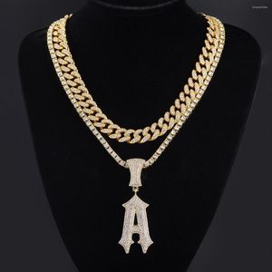 Correntes Hip Hop Cubic Zircon A Letras Pingente Colares para Homens Encantos Tênis Cubano Chain Links Jóias Presente