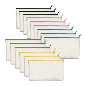 Cosmetic Bags Cases 15 Pack Blank Cotton Canvas DIY Craft Zipper Bags Pouches Pencil Case For Makeup Cosmetic Toiletry Stationary Storage 230519