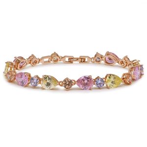 Bracciali MxGxFam (19 cm) Bracciale CZ multicolore a piena luce color oro per donna Gioielli di moda Senza piombo e nichel