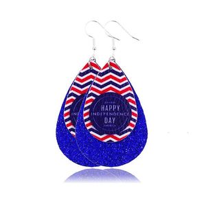 Other Fashion Independence Day Women Pu Leather Earrings Colorf Teardrop Double Layer Glitter Girls Light Weight Jewelry Gift Drop De Dhegb