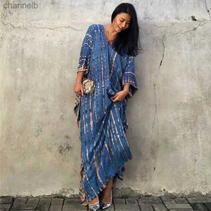 Casual Dresses Kaftan Beach Style Loose Long Dress Tie-Dyed Fashion Trend Casual Bohemian Tribal India Pattern Maxi Dress Caftan Lady Covers L230520