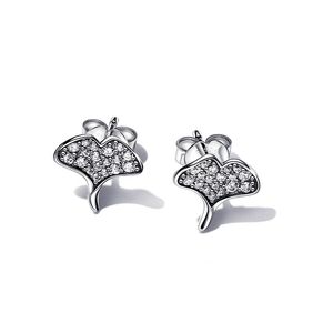 Sparkling Ginkgo Leaf Stud Earrings for Pandora Authentic Sterling Silver Party Jewelry designer Earring Set For Women Sisters Gift Cute earring with Original Box