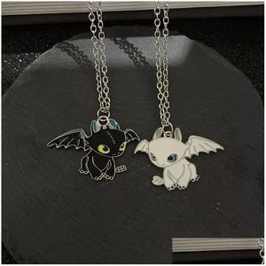 Pendant Necklaces Fashion Cartoon Black And White Night Evil Double Dragon Necklace Personality Couple Simple Sweater Chain Jewelry Dhrrk