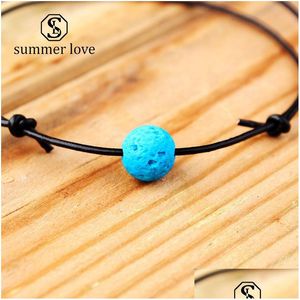 Anklets Simple Natural Stone Leather Anklet For Women Men Europe Style Ocean Adjustable Colorf Volcanic Braided Rope Drop Delivery Je Dhvwj