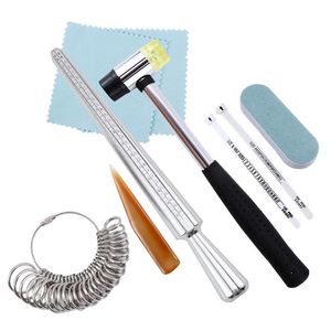 Andra amerikanska brittiska ringsizer Mätverktygsset Aluminium Ring Mandrel med fingermätare Metal Ring Sizer Tool Set för smycken Making DIY