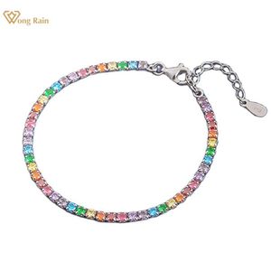 Bangle Wong Rain Bohemian 100% 925 Sterling Silver Rainbow High Carbon Diamonds Gemstone Tennis Armband Bangle Fine SMYELLT POCELLOW POCHELL