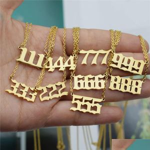 Pendant Necklaces Stainless Steel 111666 Lucky Arab Number For Women Men Choker Angel Letter Necklace Gold Sliver Chain Friendship J Dho1I