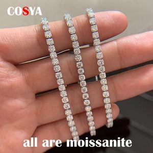 Pulseira de pulseiras de tênis de moissanita cosya para mulheres 100% 925 prata esterlina redonda redonda de 3 mm de charme de diamante jóias finas