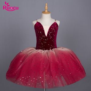 Dancewear Ruoru Blingbing Red Color Girls Dress Kids Costume Vestido de balé Tutu Salia com tiras ajustáveis ​​Vestido de bailarina collant 230520