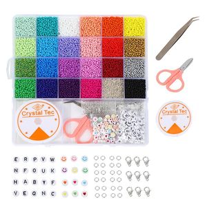 Polish 3MM Czech Seed Beads Kit Small Craft Bead +Letter Smiling Mixed Bead Set For Bracelet Necklace Making DIY Jewelry Accessories