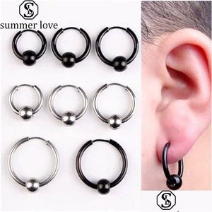 Ciondola Lampadario Moda Uomo Orecchini A Cerchio Perlina Tonda In Acciaio Inossidabile Per Le Donne 8Mm20Mm Oro / Argento / Cerchio Nero Gioielli Drop Delive Dhkqm