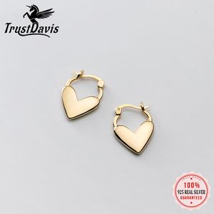 Huggie TrustDavis Genuine 925 Sterling Silver Unique Shaped Piercing Huggie Heart Hoop Earring For Women Wedding Party Jewelry DS1061