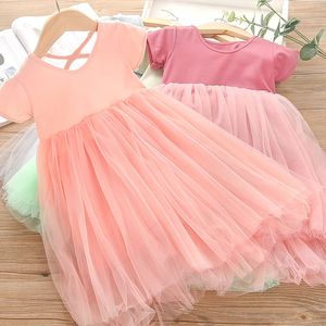 Flickas klänningar flickor klänning sommar kortärmad fluffig klänning tutu klänning dans prom klänning rosa röda mode barn kläder för flickor 230520