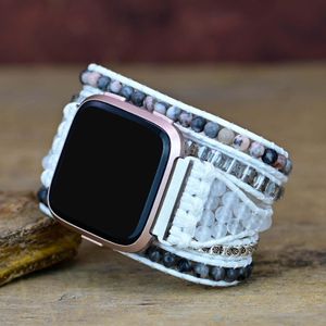 Braccialetto più nuovo unico cinturino per orologio Fitbit in corda di cera Boho pietra naturale bianco fatto a mano in maglia Fitbit cinturino per orologio all'ingrosso