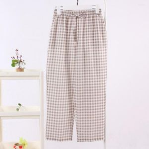 Women's Sleepwear Fashion Sleeping Pants Mid-rise Elastic Waistband Drawstring Pajama Straight Wide Leg Thin Plaid Print Loose Fit Homewear