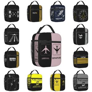 Ice PacksIsothermic Bags Custom Born To Fly Captain Stripes Flight Pilot Lunch Bag Women Cooler Thermal Insulated Box for Kids School 230519