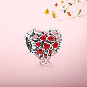 Red and Pink Hearts Charm for Pandora Authentic Sterling Silver Charms Womens Bracelet Bangle Making Beads charm Jewelry Findings with Original Box Set wholesale