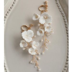 Knot Porcelain Flower Bridal Earrings Pearls Wedding Drop Earring For Brides Accessories Women Birthday Party Evening Dress Jewelry