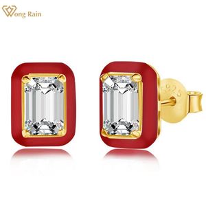 Stud Wong Rain 925 Sterling Silver Emerald Cut High Carbon Diamond Gemstone 18K Gold Plated Ear Stud örhängen Fina smycken grossist