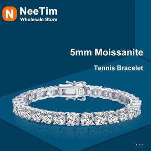 Bransolety Neetim 3 mm 4 mm 5 mm Moissanite Tennis Bransoletka Full Diamond z Gra Sterling Sier Gold Bracelets dla kobiet mężczyzn